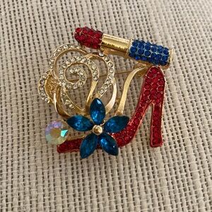 Rhinestone Shoe, Lipstick Brooch
